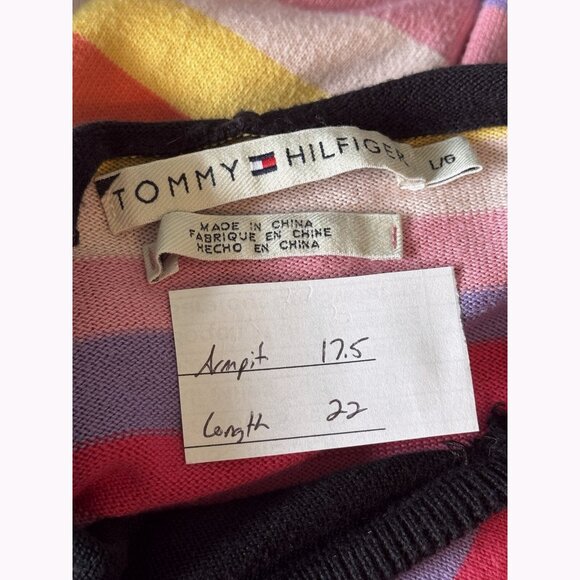 Tommy Hilfiger Womens Large Retro Y2K Colorful Stripe Hoodie Zip Knit Jacket - Picture 2 of 9